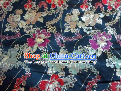 Traditional Chinese Royal Peony Pattern Navy Brocade Tang Suit Fabric Silk Fabric Asian Material