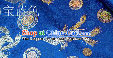 Traditional Chinese Royalblue Brocade Tang Suit Royal Phoenix Pattern Fabric Silk Fabric Asian Material