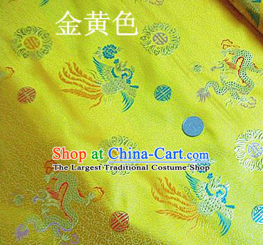 Traditional Chinese Royal Dragon Phoenix Pattern Golden Brocade Tang Suit Fabric Silk Fabric Asian Material