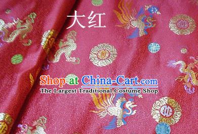 Traditional Chinese Royal Dragon Phoenix Pattern Red Brocade Tang Suit Fabric Silk Fabric Asian Material