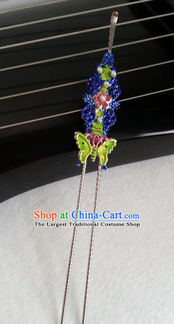 Traditional Chinese Ancient Tang Dynasty Princess Hair Accessories Cloisonne Butterfly Hairpins for Women