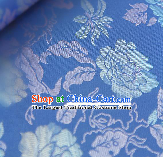 Asian Traditional Classical Pattern Blue Brocade Cloth Drapery Korean Hanbok Palace Satin Silk Fabric