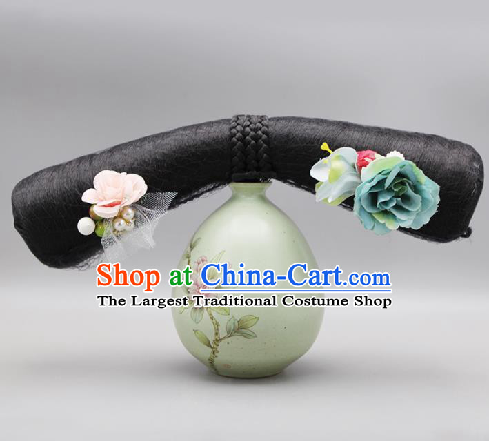 Chinese Traditional Qing Dynasty Hair Accessories Ancient Manchu Palace Lady Wigs and Hairpins for Women