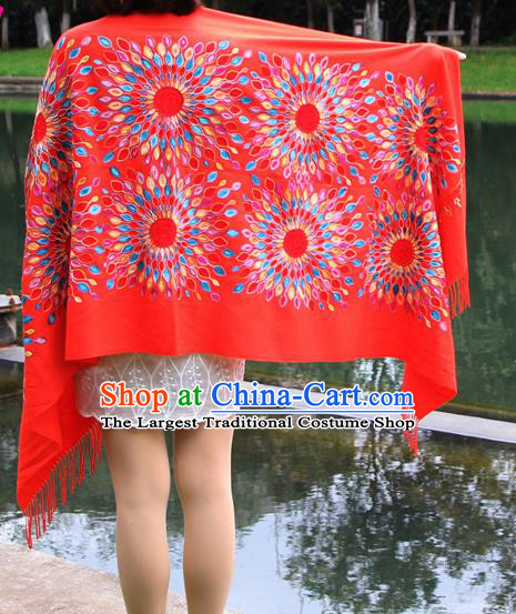 Chinese Traditional Scarf Yunnan National Red Wool Cloak for Women