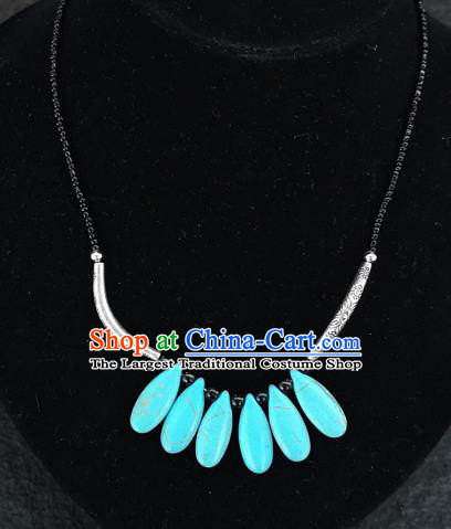 Chinese Traditional Jewelry Accessories Yunnan National Blue Necklace for Women