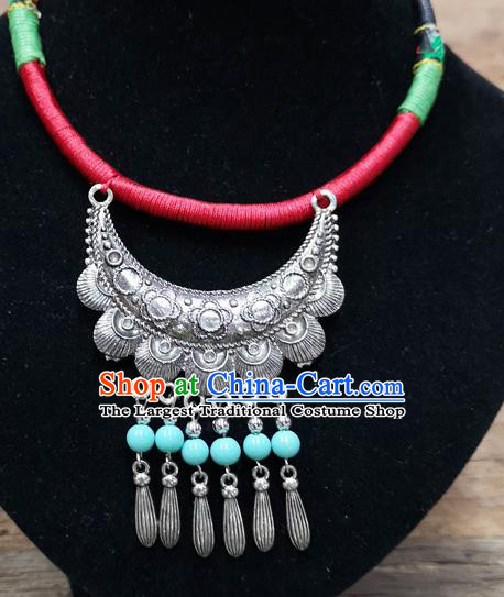 Chinese Traditional Jewelry Accessories Yunnan Minority Sliver Blue Beads Necklace for Women