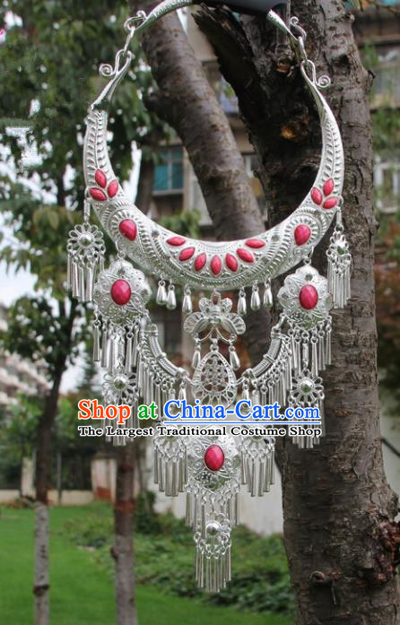 Chinese Traditional Jewelry Accessories Yunnan Miao Minority Sliver Pink Necklace for Women