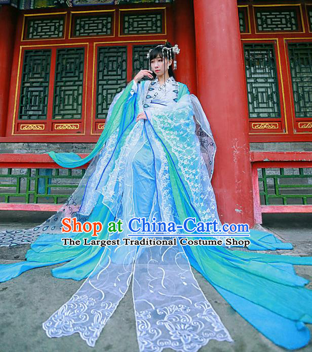 Chinese Traditional Ancient Peri Princess Hanfu Dress Swordswoman Costumes for Women