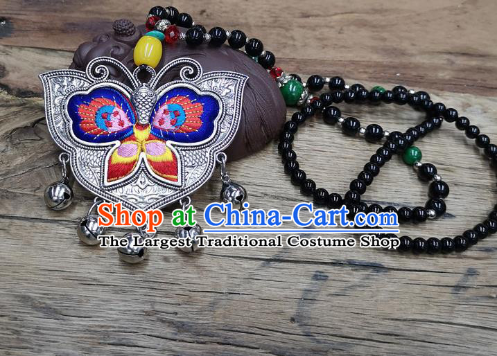 Chinese Traditional Jewelry Accessories Yunnan Miao Minority Embroidered Blue Butterfly Necklace for Women