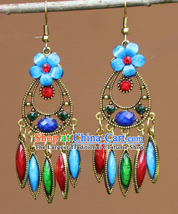 Chinese Traditional Flower Earrings Yunnan National Minority Ear Accessories for Women