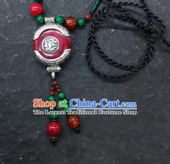 Chinese Traditional Accessories Yunnan Minority Red Coloured Glaze Necklace for Women