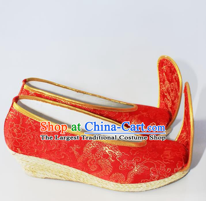 Chinese Traditional Wedding Hanfu Shoes Red Satin Shoes Ancient Embroidered Shoes for Women