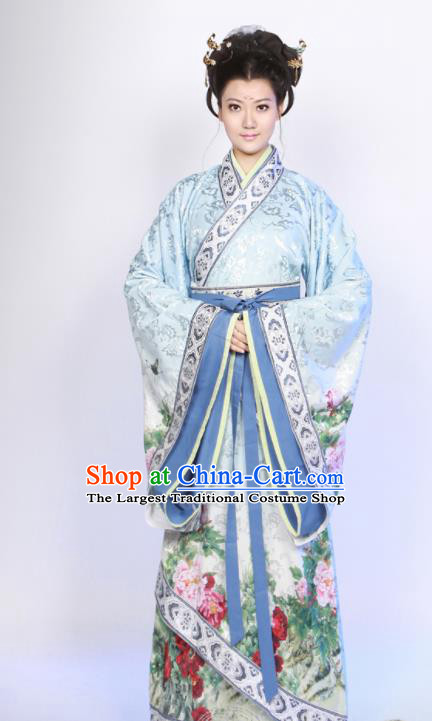 Traditional Chinese Han Dynasty Princess Costume Ancient Hanfu Curving Front Robe for Women