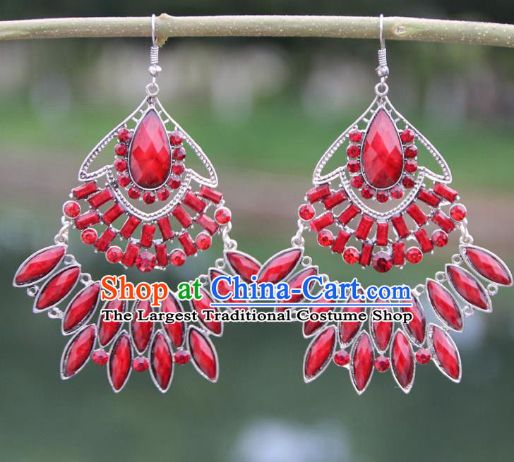 Chinese Traditional Ethnic Red Earrings Yunnan National Ear Accessories for Women