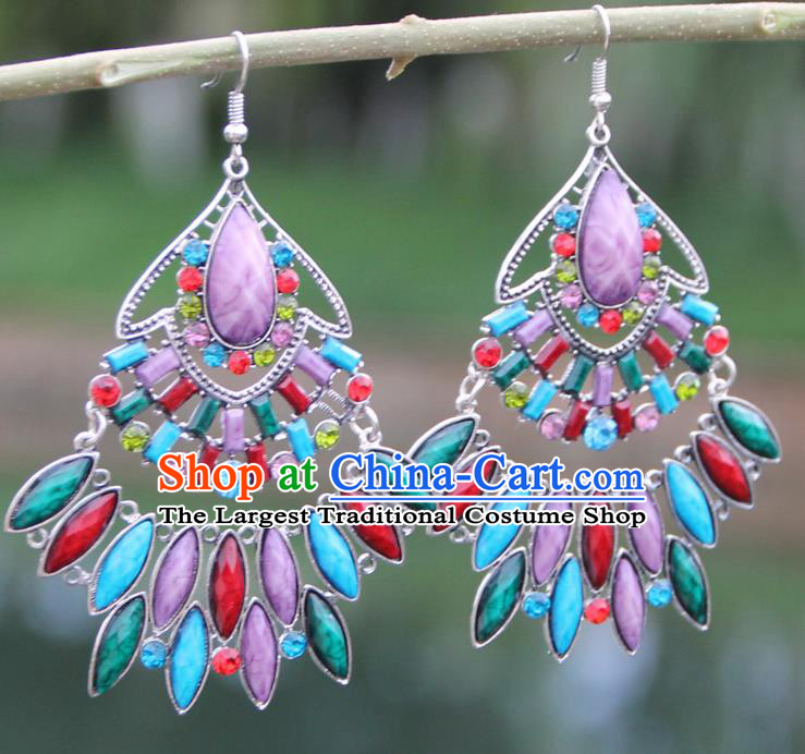 Chinese Traditional Ethnic Colorful Earrings Yunnan National Ear Accessories for Women