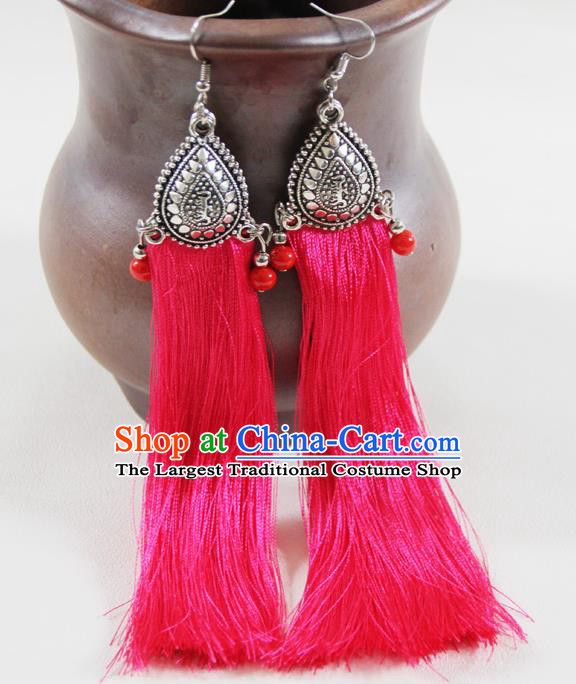 Chinese Traditional Ethnic Pink Tassel Earrings Yunnan National Ear Accessories for Women