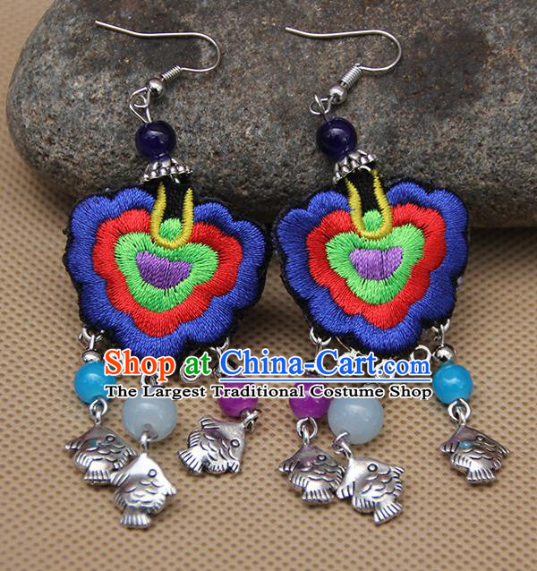 Chinese Traditional Ethnic Royalblue Embroidered Earrings National Ear Accessories for Women