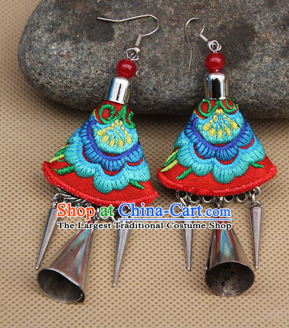 Chinese Traditional Ethnic Embroidered Blue Peony Earrings National Ear Accessories for Women