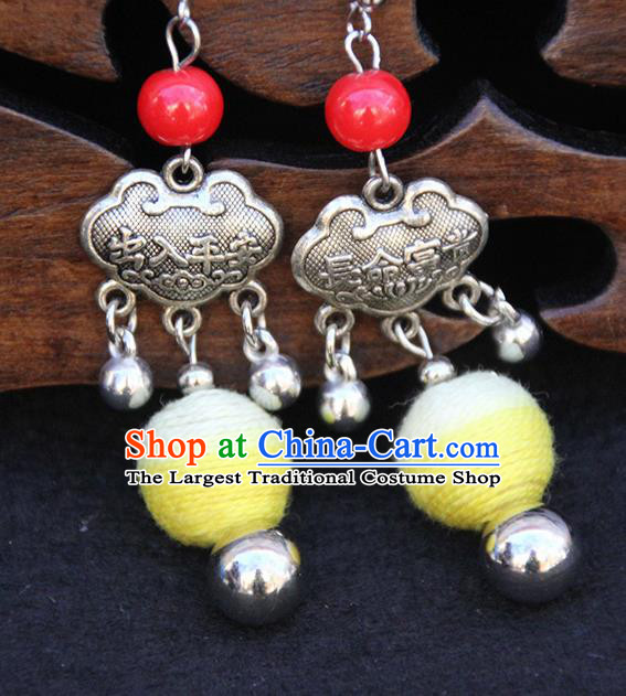 Chinese Traditional Ethnic Yellow Venonat Longevity Lock Earrings National Ear Accessories for Women