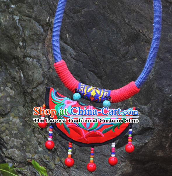 Chinese Traditional Minority Embroidered Necklace Ethnic Folk Dance Accessories for Women