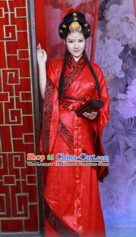 Chinese Ancient Princess Wedding Red Hanfu Dress Han Dynasty Palace Lady Historical Costumes for Women