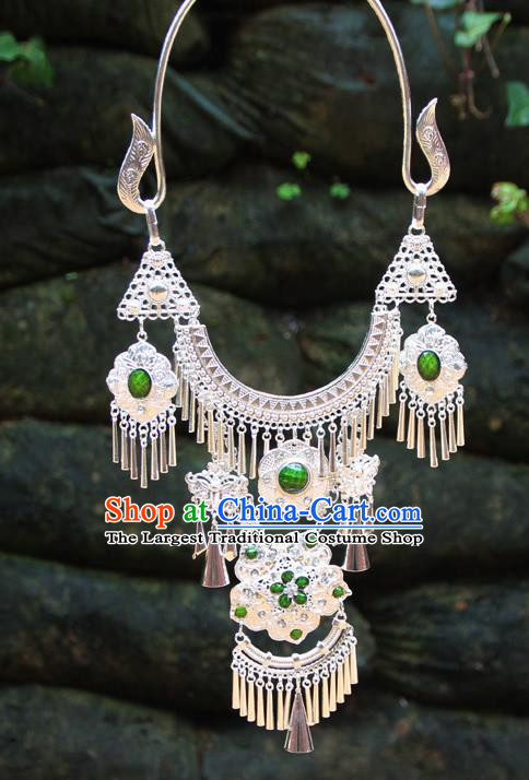 Chinese Ethnic Tassel Green Necklace Traditional National Jewelry Accessories for Women