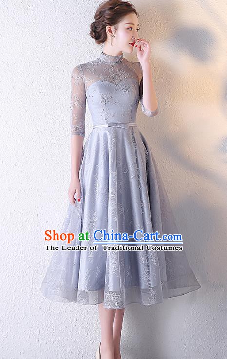 Professional Modern Dance Costume Chorus Group Clothing Bride Toast Grey Dress for Women