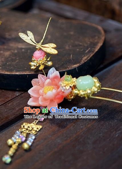 Chinese Handmade Classical Lotus Hairpins Hair Accessories Ancient Bride Xiuhe Suit Headwear Hair Clip for Women