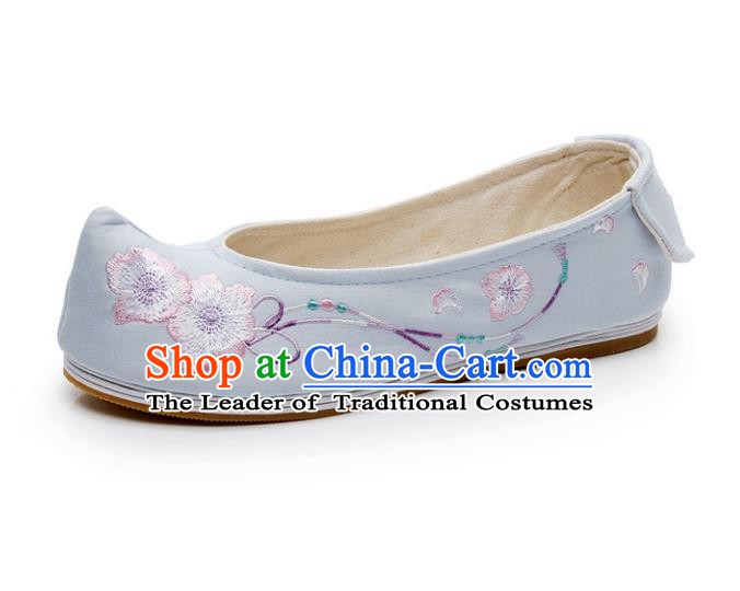 Asian Chinese Wedding Shoes Blue Princess Shoes, Traditional China Handmade Hanfu Shoes Embroidered Shoes