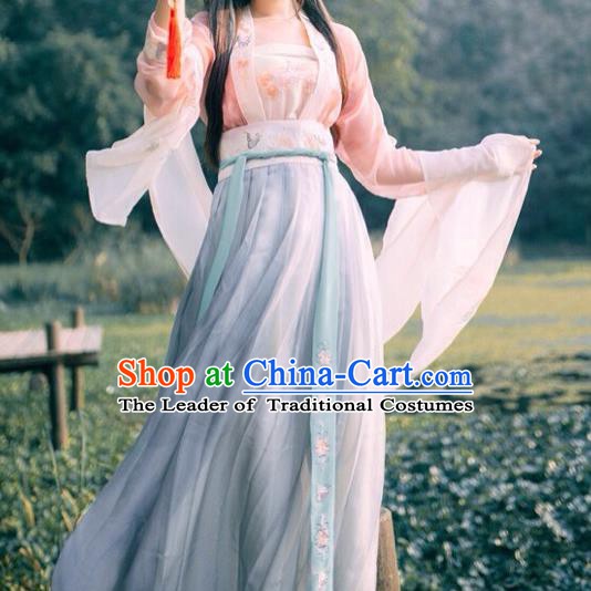 Ancient Chinese Ming Dynasty Young Lady Embroidered Costume, China Ancient Princess Clothing for Women