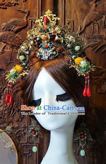 Chinese Handmade Classical Hair Accessories Ancient Bride Phoenix Coronet Hairpins Complete Set for Women