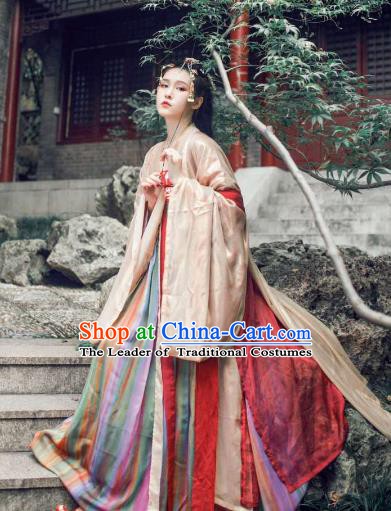 Ancient Traditional China Tang Dynasty Palace Imperial Concubine Embroidered Costumes Complete Set for Women