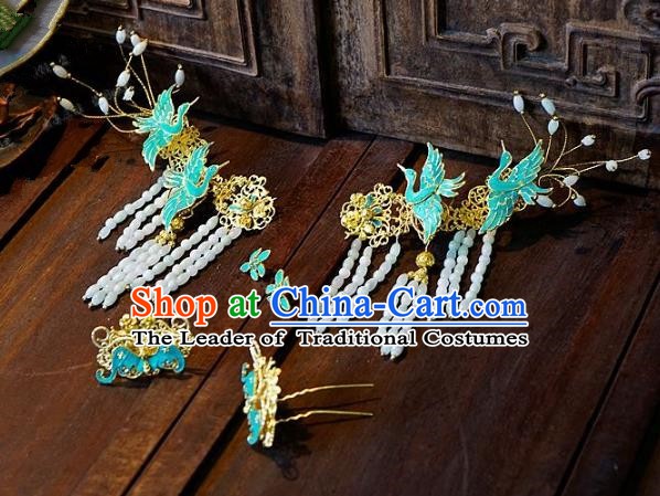 Chinese Handmade Classical Hair Accessories Ancient Cranes Hairpins Tassel Hair Clip for Women