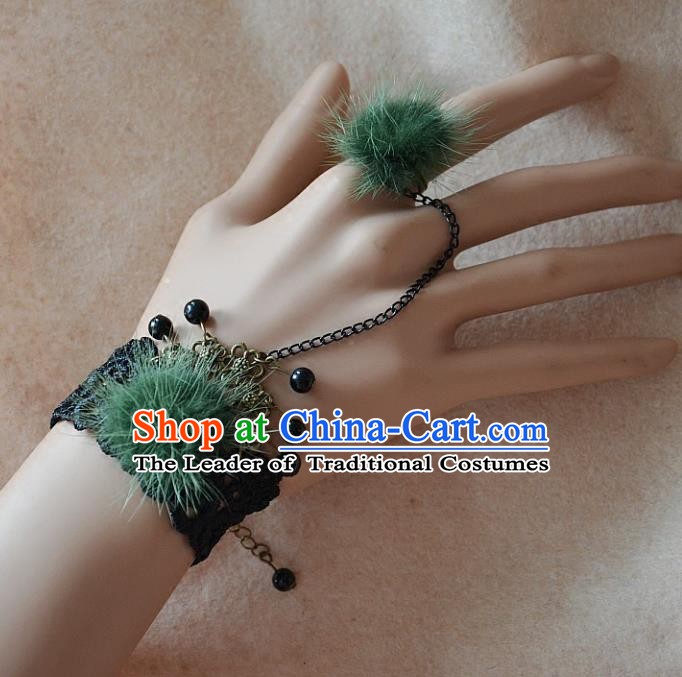 European Western Bride Vintage Renaissance Green Venonat Lace Bracelet with Ring for Women