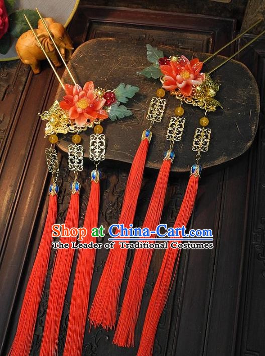 Chinese Handmade Classical Hair Accessories Ancient Hanfu Hairpins Tassel Step Shake Hair Stick for Women