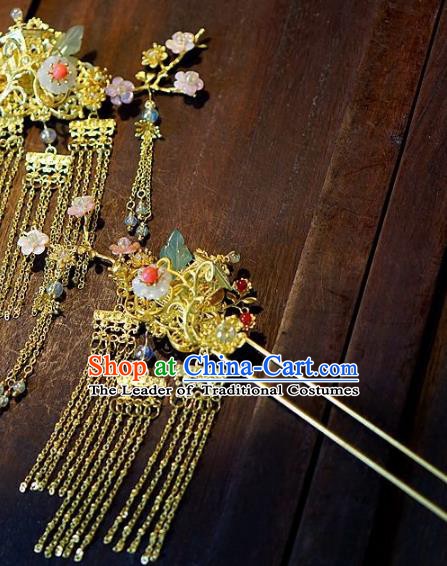 Chinese Handmade Classical Hair Accessories Ancient Hanfu Hairpins Xiuhe Suit Tassel Step Shake for Women