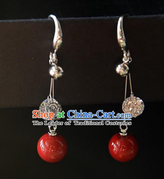 European Western Bride Vintage Accessories Red Pearl Eardrop Renaissance Earrings for Women