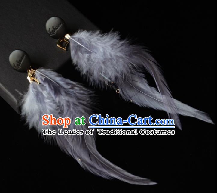 European Western Bride Vintage Accessories Grey Feather Eardrop Renaissance Earrings for Women