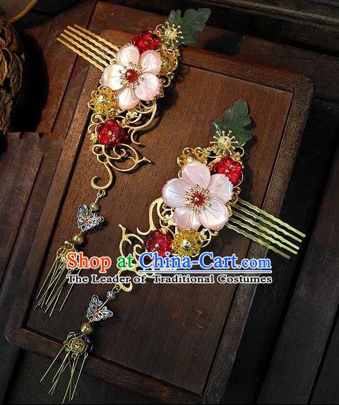 Chinese Handmade Classical Hair Accessories Flowers Hair Comb Ancient Hanfu Hairpins for Women