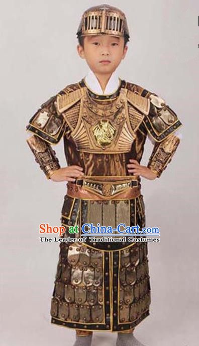 Traditional Ancient Chinese General Soldier Helmet and Armour Clothing for Kids