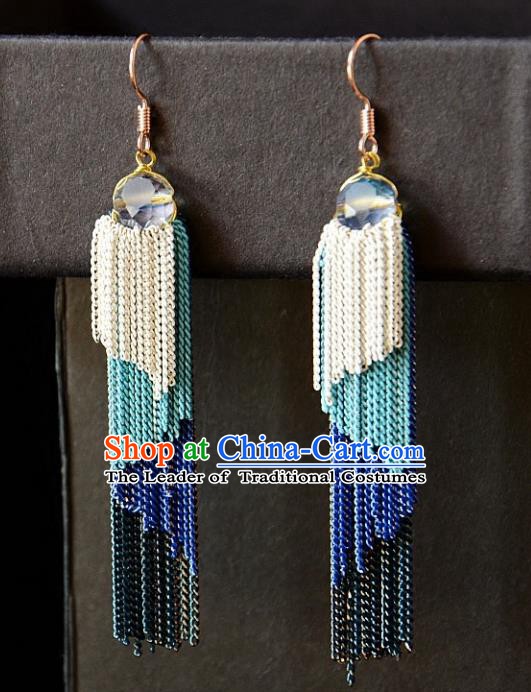 European Western Bride Vintage Blue Tassel Eardrop Accessories Renaissance Earrings for Women