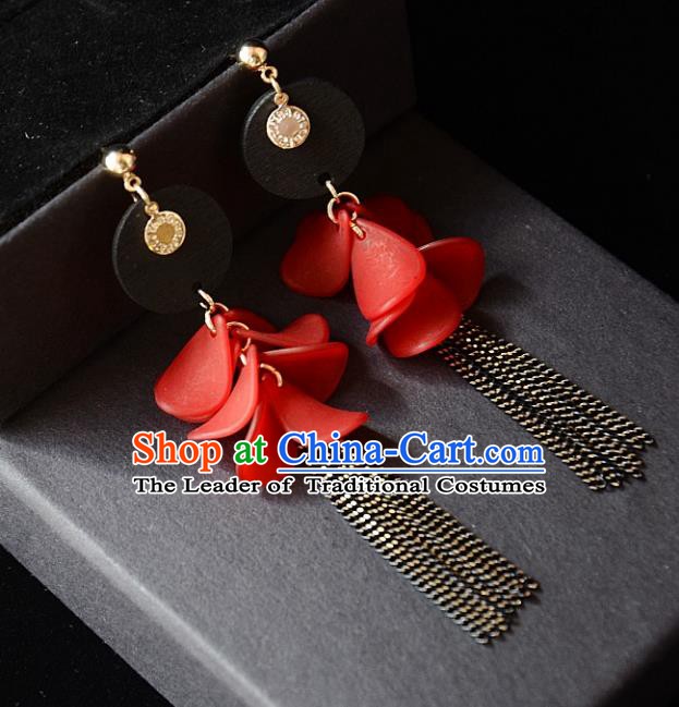 European Western Bride Vintage Red Eardrop Accessories Renaissance Tassel Earrings for Women