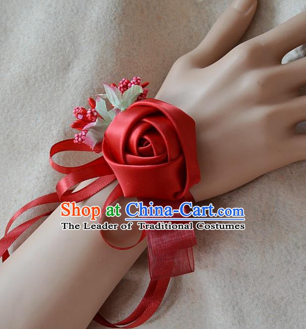 European Western Bride Wrist Accessories Vintage Renaissance Red Rose Bracelet for Women