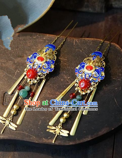 Chinese Handmade Classical Hair Accessories Ancient Hanfu Cloisonne Hairpins Tassel Step Shake Hair Clip for Women