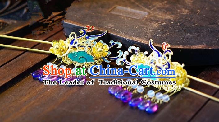 Chinese Handmade Classical Hair Accessories Ancient Hanfu Cloisonne Hairpins Hair Clip for Women