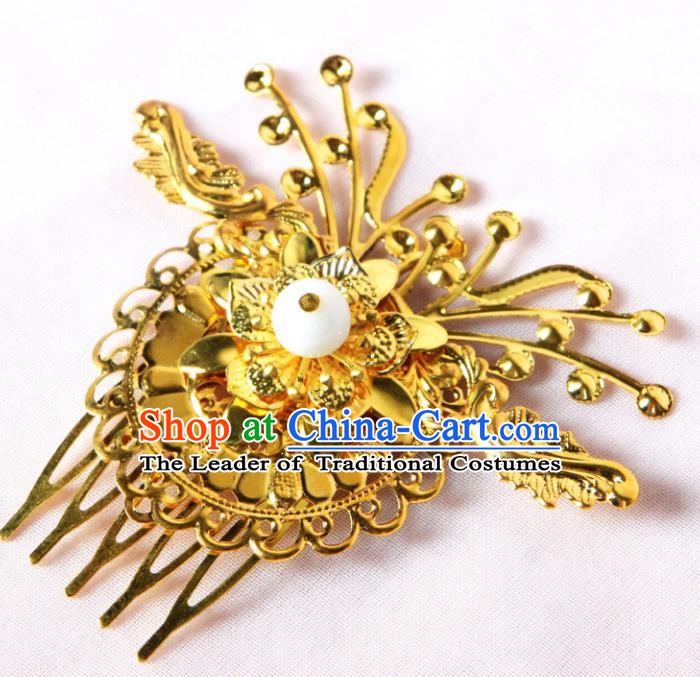 Handmade Asian Chinese Ancient Palace Lady Hair Accessories Hanfu Golden Butterfly Hair Comb for Women