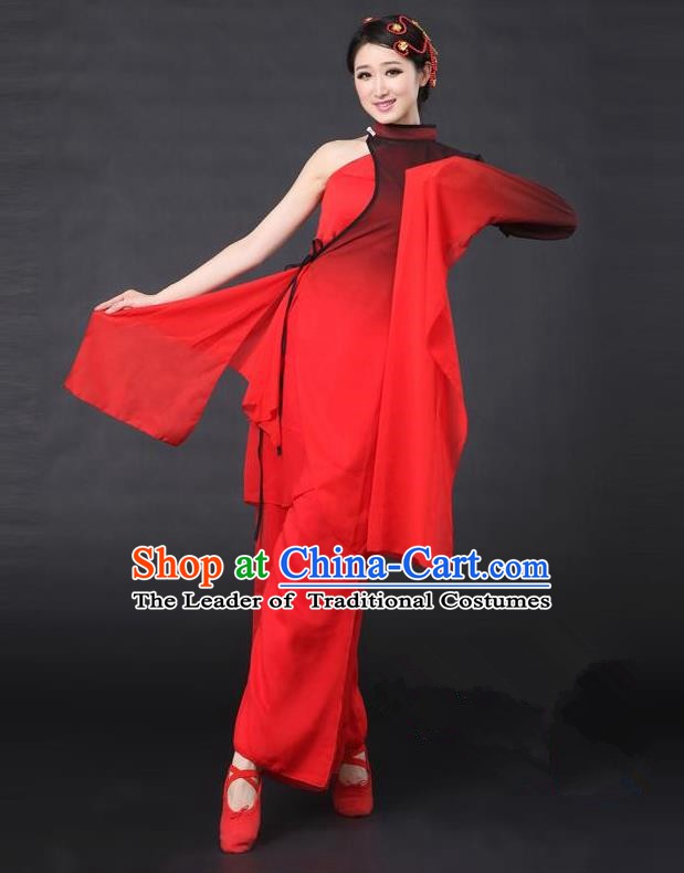 Traditional Chinese Classical Yangge Dance Costume, China Folk Dance Red Sleeve Clothing for Women