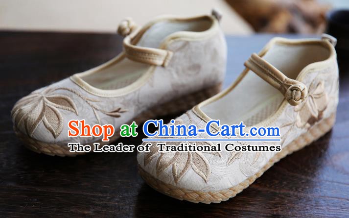 Traditional Chinese Shoes Wushu Shoes Beige Hanfu Shoes Embroidered Lotus Shoes