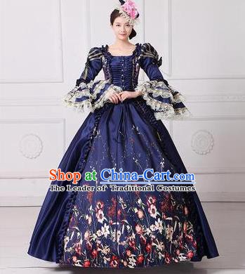 Traditional European Court Princess Renaissance Costume Dance Ball Navy Layered Full Dress for Women