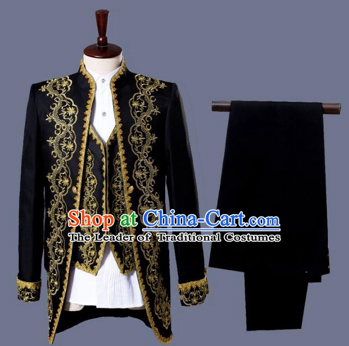 Traditional European Venice Court Prince Renaissance Costume Dance Ball Palace Black Clothing for Men